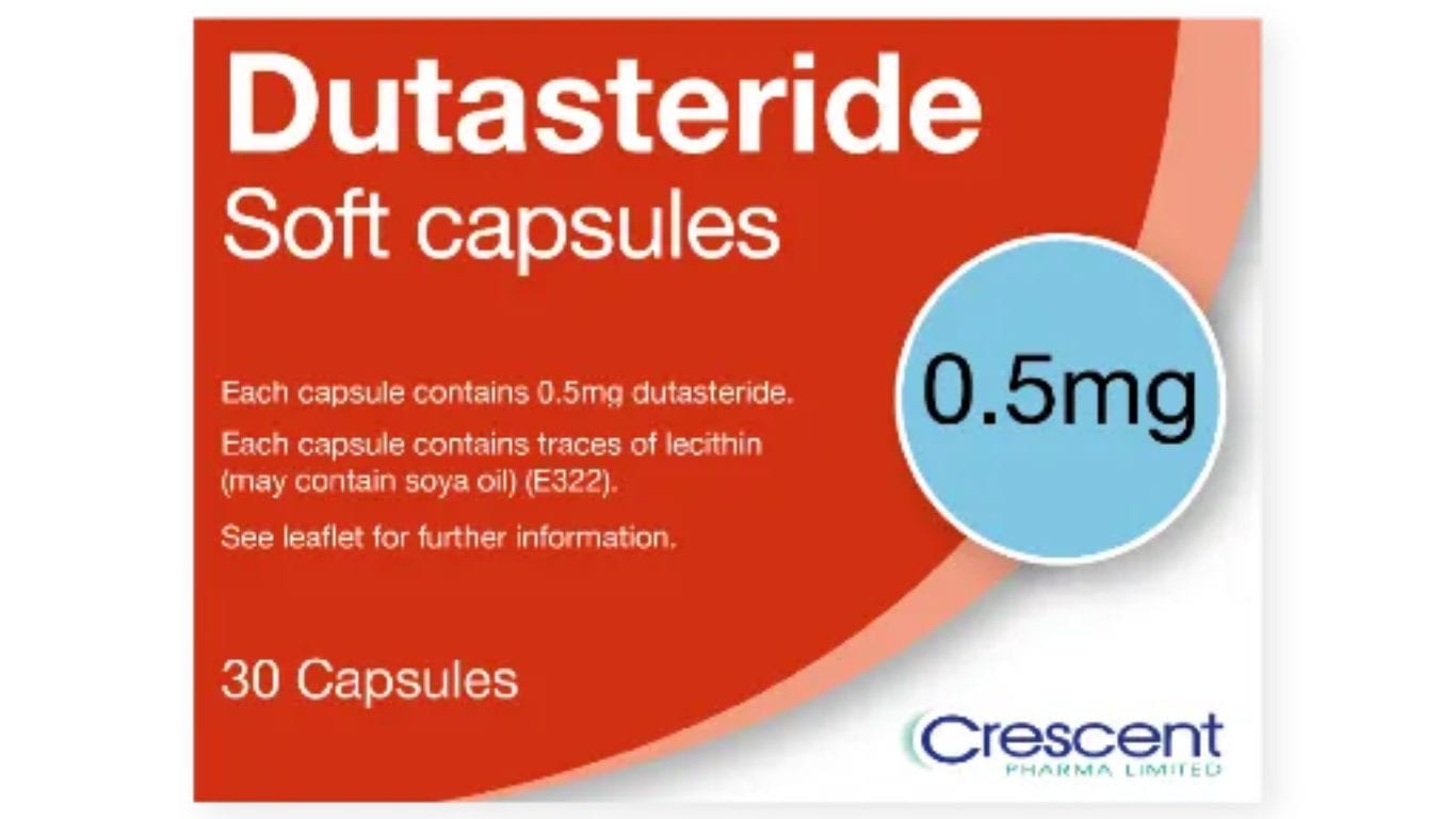 A box of dutasteride 0.5 mg soft capsules.