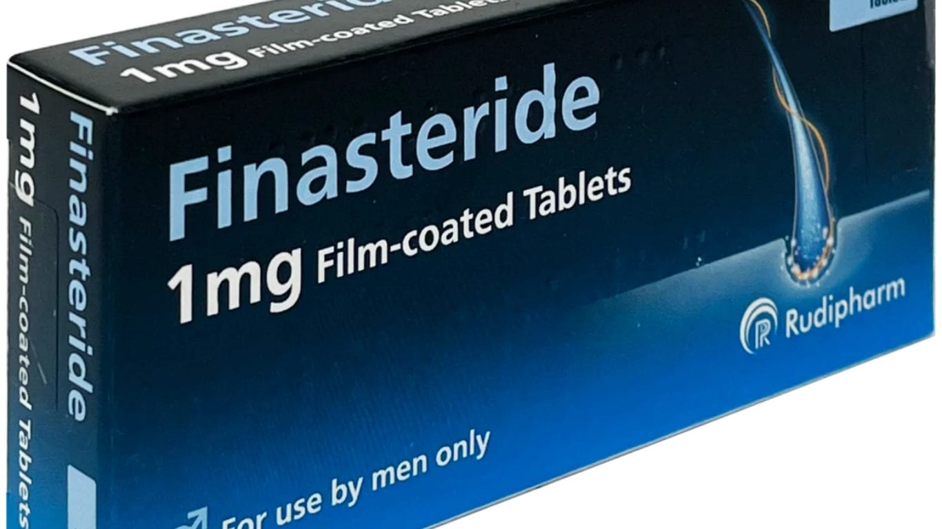 A box of finasteride 1 mg film-coated tablets.