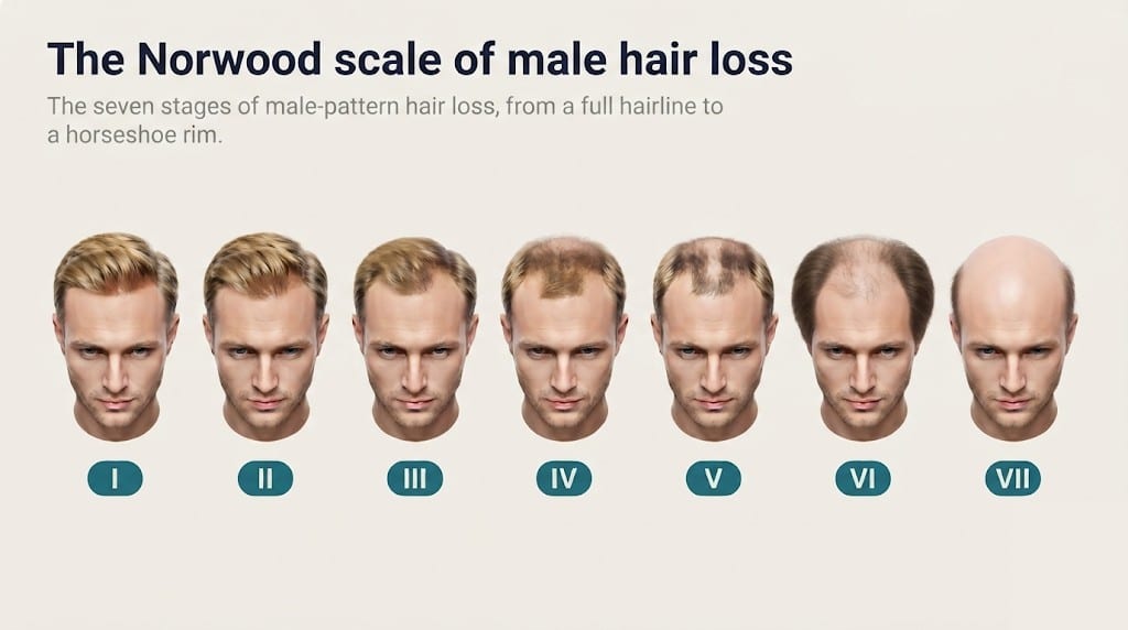 The Norwood scale of male-pattern hair loss, stages I to VII