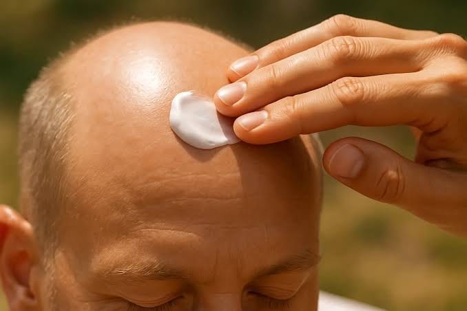 Sonnenschutzmittel auf einer heilenden Kopfhaut